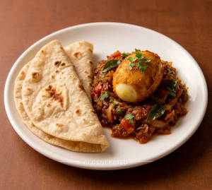 Egg Boil Fry 1Pc + Plain Roti (2 Pieces)