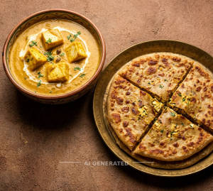 Shahi paneer half [4 pieces] + Paneer paratha [1 piece]