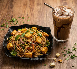 Paneer Noodles + Cold Coffe