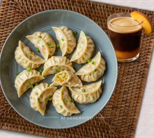 Veg Momos + Peach Espresso
