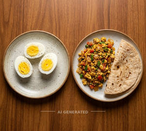 Boiled Egg + 2 Egg Bhurji 2 Chapati (1 Piece)
