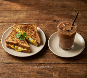 Cheese corn sandwich + Cold coffee