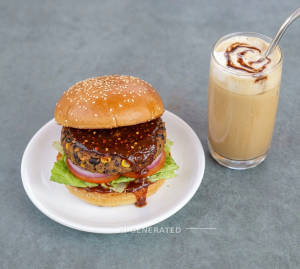Spicy barbeque burger + Premium cold coffee best seller