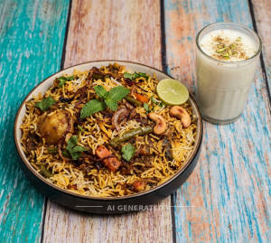 Dum Hyderabadi Veg Biryani + Sweet Lassi