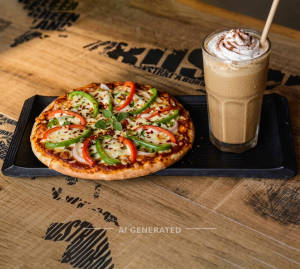 Capsicum Pizza + Cold Coffee