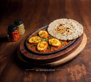 Fry Egg Curry + Bajra Bhakri (1 piece)