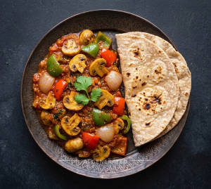 Kadhai Mushroom (half) + Roti (2 pieces)