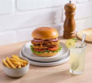 Crispy chaap grilled burger + Refreshing salted lemonade
