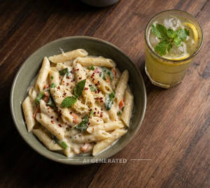 White sauce pasta + Masala lemonade