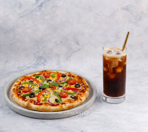 Vegetable Cheese Pizza + Cold Coffee