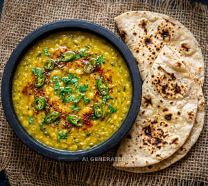 Hari Mirch Dal Tadka + Tandoori Roti (2 Pieces)