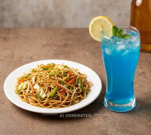 Veg Chowmin + Blue Ocean