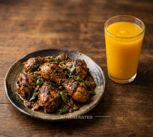 Chicken Pepper Dry + Mango Juice