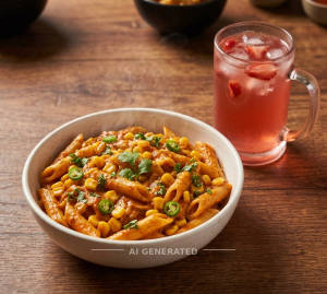 Corn Special In Mix Sauce + Strawberry Ice Tea