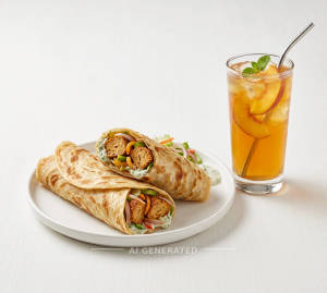 Soya chaap kathi roll + Peach ice tea