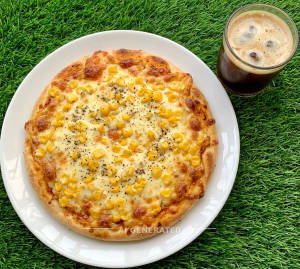 Corn Cheese Pizza + Cold Coffee