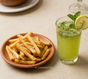 French Fries + Lemon Mint Juice