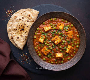 Mattar Paneer + Roti (2 pieces)