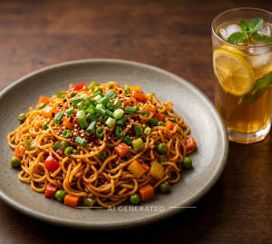 Schezwan Maggi + Iced Tea