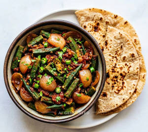 Bhindi Do- Pyaza (seasonal) + Tawa Roti (4 pieces)