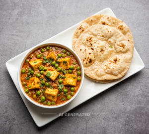 Matar Paneer Sabzi + Tawa Roti (2 pieces)