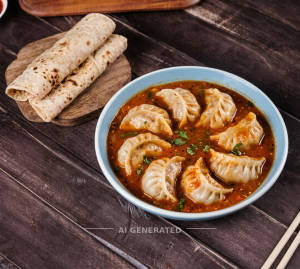 Veg jhol momos gravy momos + Plain Roti (2 pieces)