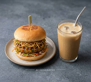 Grilled Chowmein Burger + Cold Coffeee