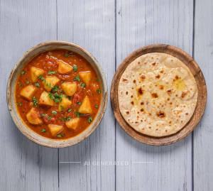 Aloo tamatar curry + Ghee tawa roti (1 piece)