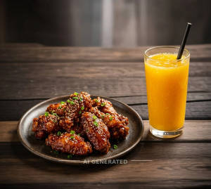 Korean Fried Wings + Fruit Juice