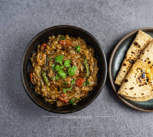 Bengan bharta + Tawa roti (2 pieces)