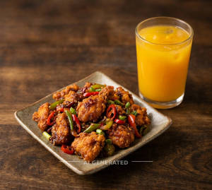 Chilly Chicken Dry + Mango Juice