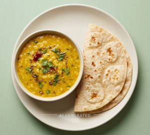 Plane Daal Jeera Fry + Plain Roti (2 Pieces)