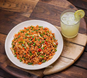 Veg Schezwan Fried Rice + Lime Juice