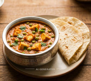 Matar Paneer Masala + Rumali Roti (2 pieces)