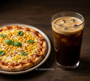 7 Sweetcorn Pizza + Cold Coffe