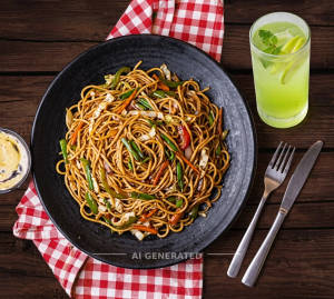 Veg Chowmein + Green Apple Mocktail