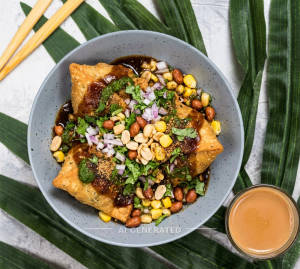 Samosa Chat (2 Samosa) + Milk Tea