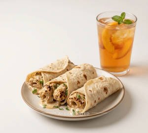 Malai chaap roll + Peach ice tea