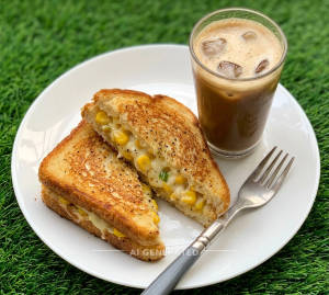Corn Cheese Grilled Sandwich + Cold Coffee
