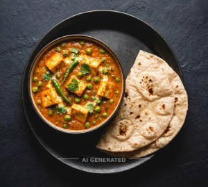 Matar Paneer + Plain Roti (2 pieces)