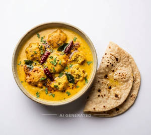 Kadhi pakoda + Tawa roti simple single roti (2 pieces)