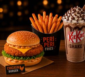 Crispy Chicken Burger & Peri Peri Fries With Kit Kat Shake