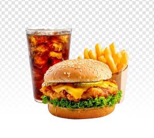 Zinger chicken burger salted fries + lime soda