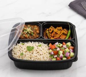 Chole+rice+salad+pickle