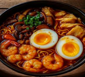 Prawns Teriyaki Ramen [Red Miso,Hondashi Broth,Wakame,Dobanjan]