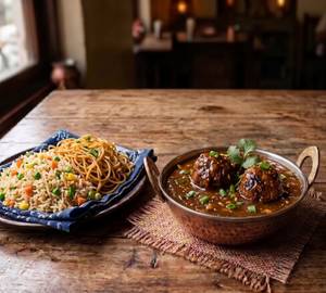 Veg Manchurian [2 Pieces] With Choice Of Rice/ Noodles