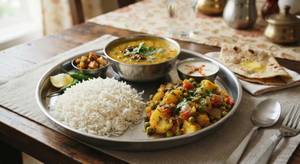 Dal Bhaat Aloo Matar Plate