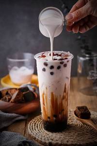 Black Current Boba with Top Layer Ice Cream 