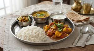 Dal Bhaat Aloo Tomato Ki Sabzi Plate