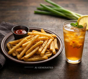 French fries + peach iced tea